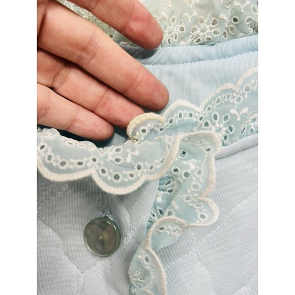 Vintage Miss Elaine Robe Housecoat Small Blue Quilted Button Front Pocket USA - Picture 5 of 6